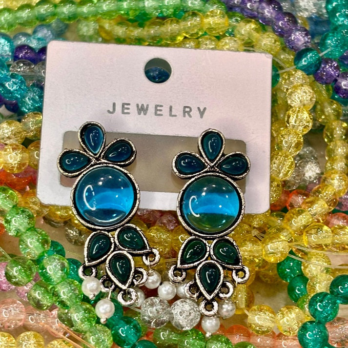 Blue Glass Dome Drop Earrings