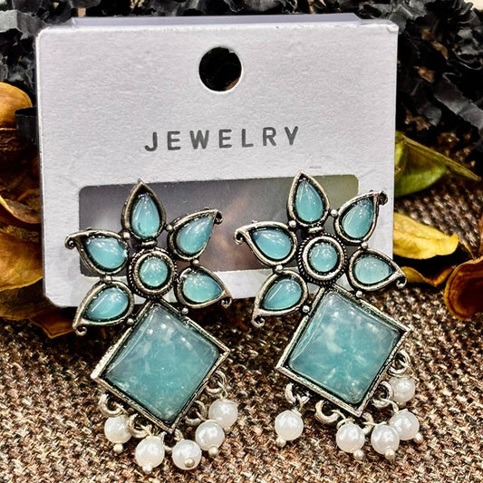 Sky Blue Floral Drop Earrings
