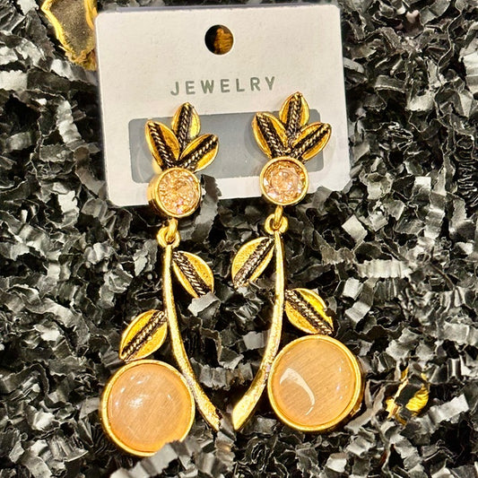 Gold Leaf Branch Drop Earrings