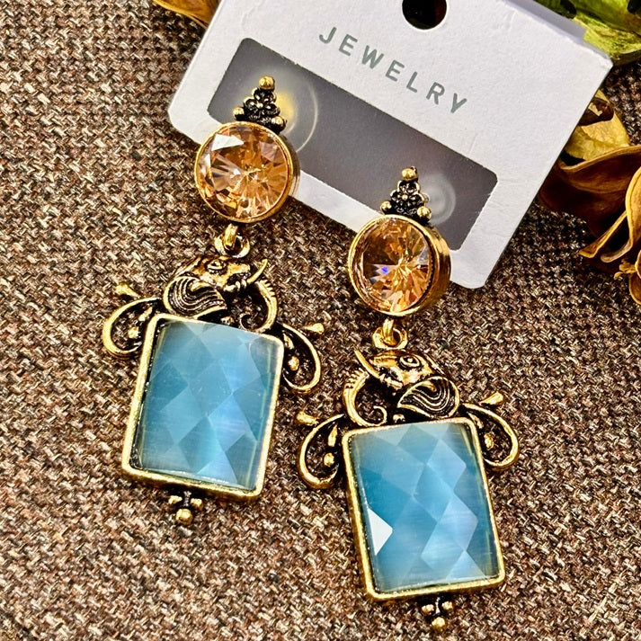 Blue Stone Vintage Drop Earrings