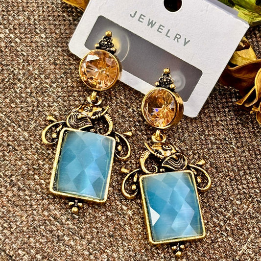 Blue Stone Vintage Drop Earrings