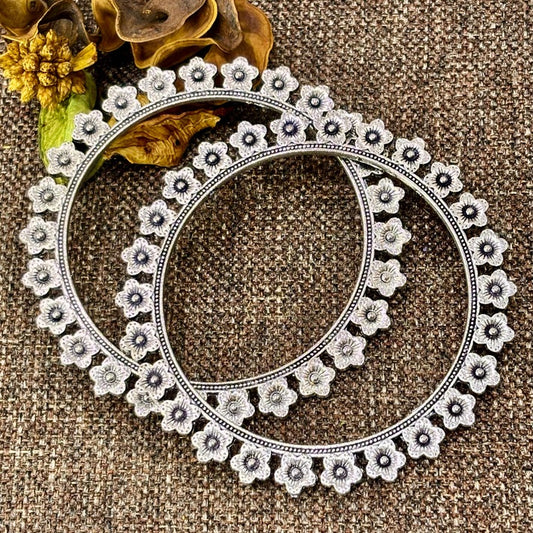 Floral Silver Bangles