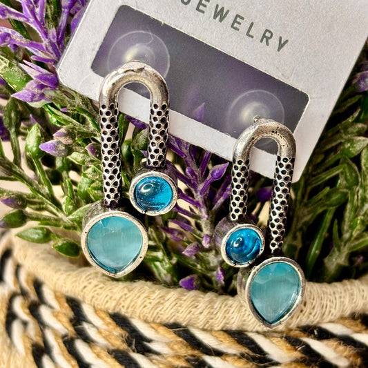 Aqua Drop Oxidized Earrings